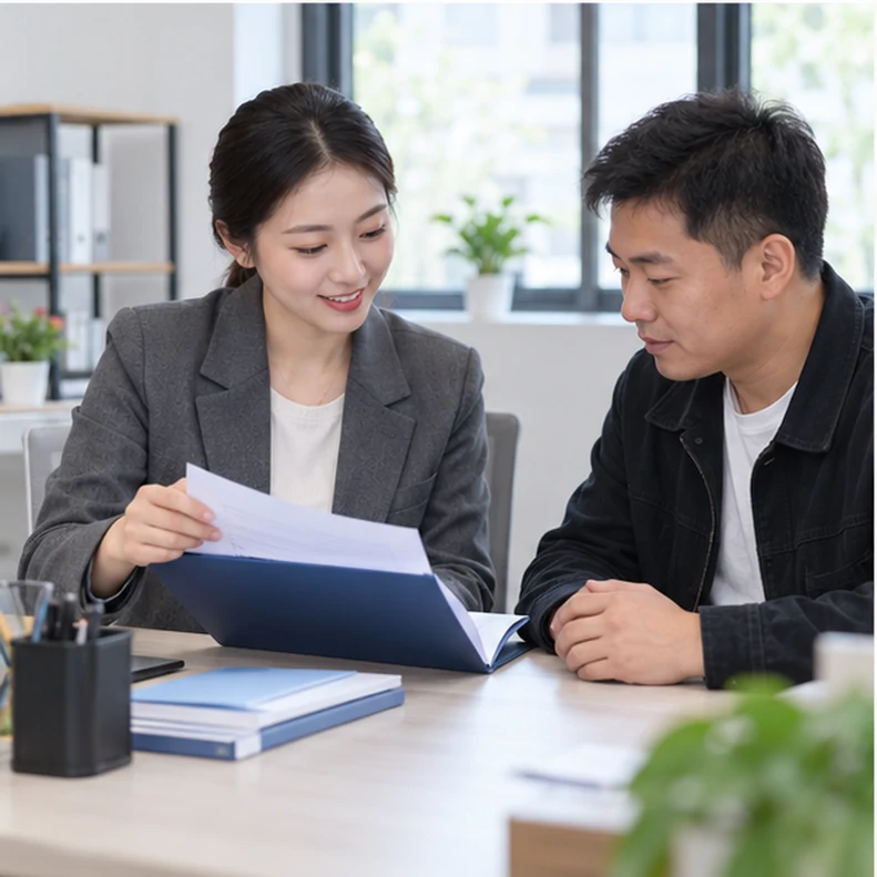 核对注册公司资料与办理事项的服务场景示意
