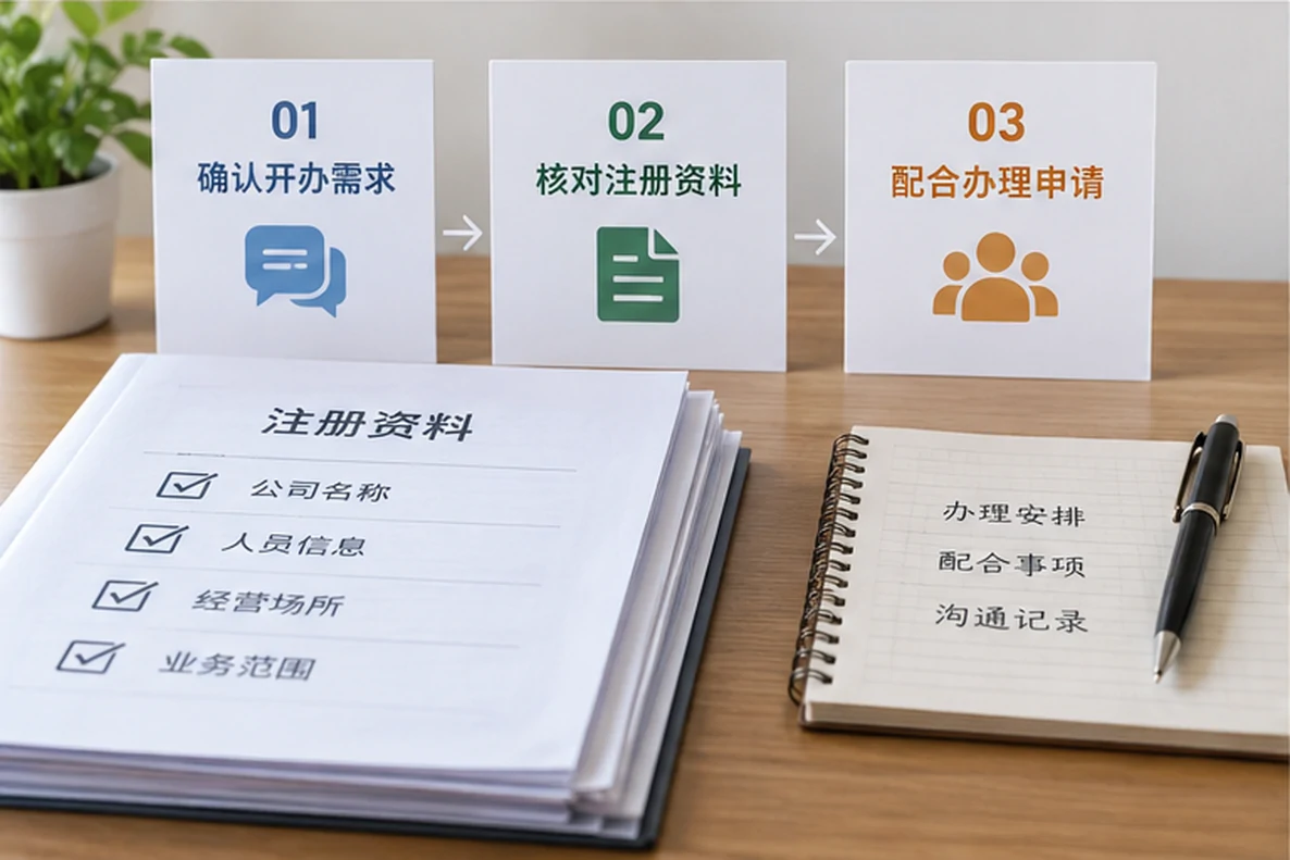 核对注册公司资料与办理事项的服务场景示意