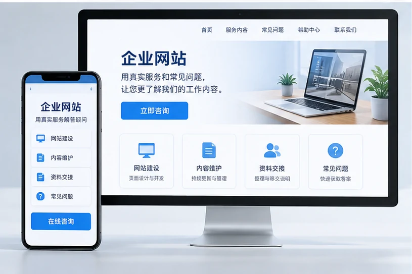 企业网站展示业务与服务信息的场景示意