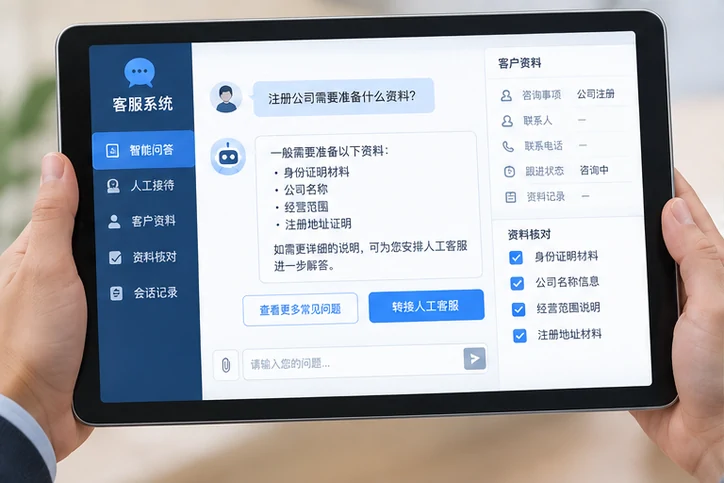 在线客服接待与咨询整理的服务场景示意