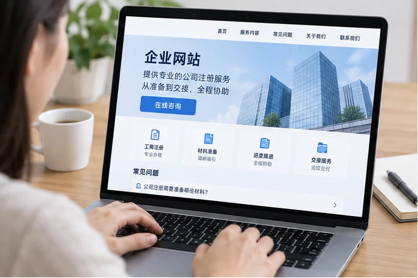 企业网站展示业务与服务信息的场景示意