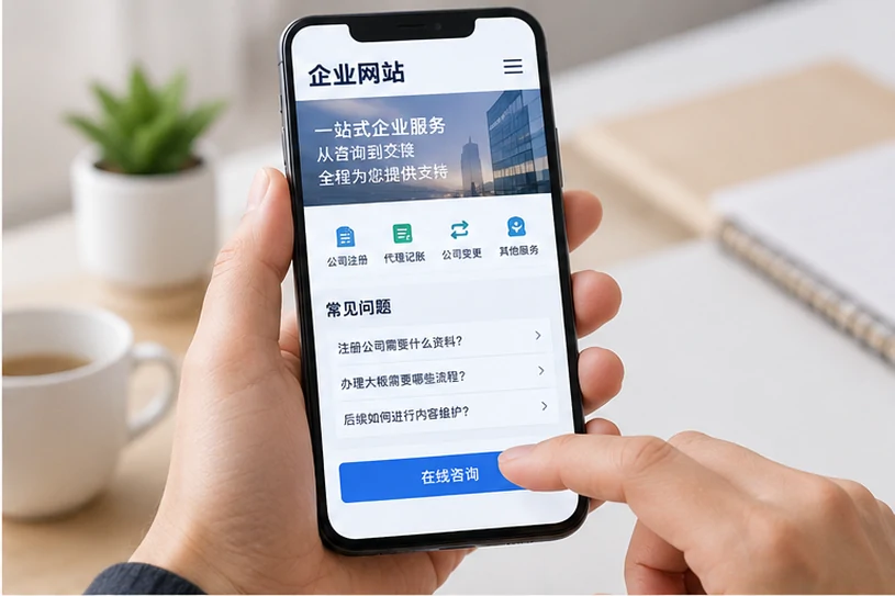 企业网站展示业务与服务信息的场景示意