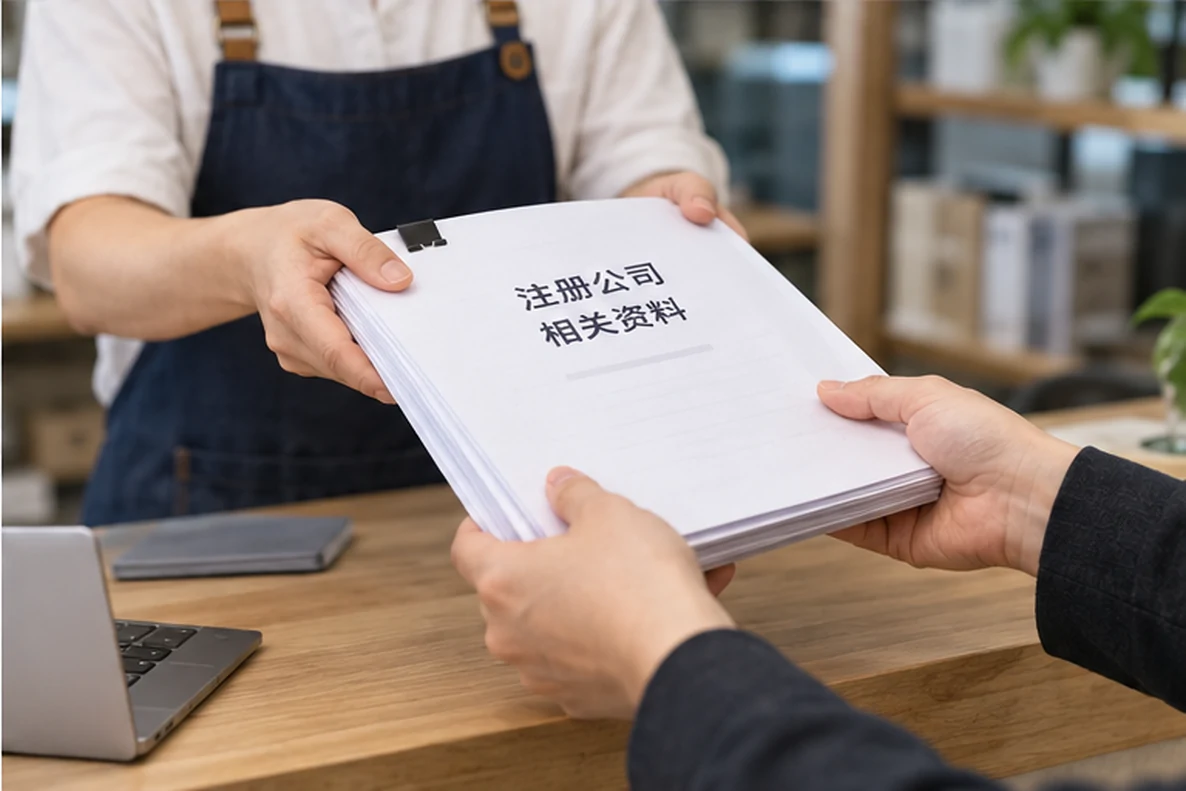 核对注册公司资料与办理事项的服务场景示意