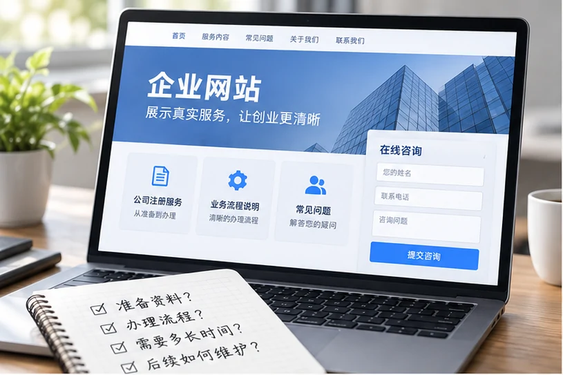 企业网站展示业务与服务信息的场景示意