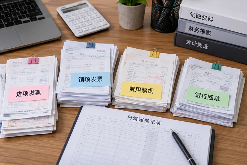 整理企业票据与日常账务资料的服务场景示意