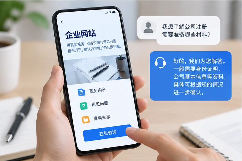 企业网站展示业务与服务信息的场景示意