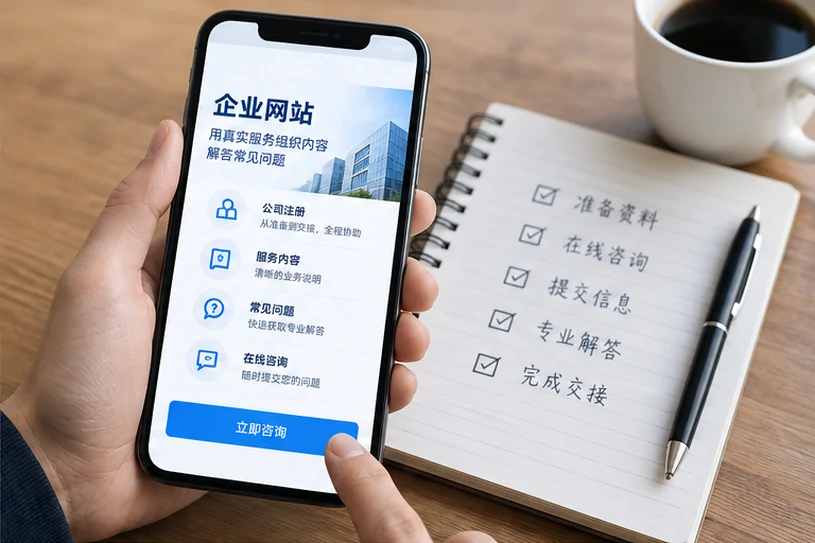 企业网站展示业务与服务信息的场景示意