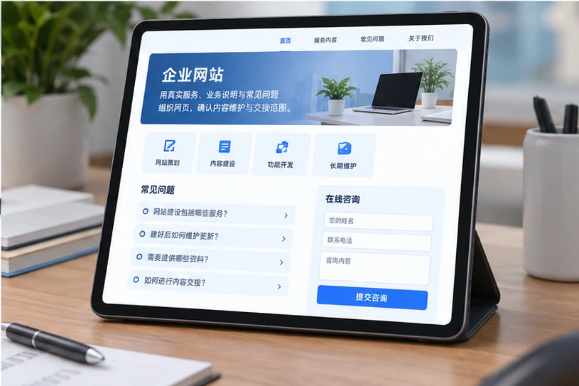 企业网站展示业务与服务信息的场景示意