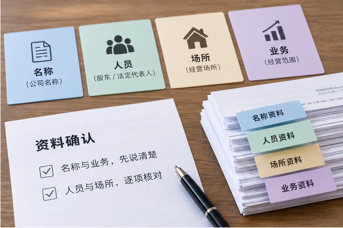 核对注册公司资料与办理事项的服务场景示意