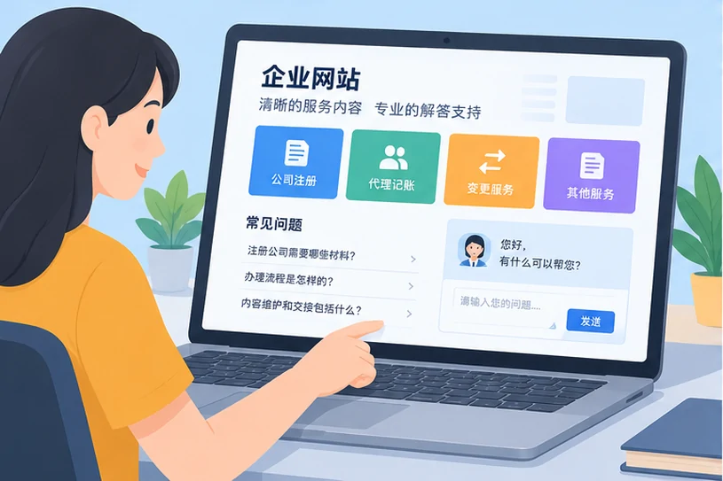 企业网站展示业务与服务信息的场景示意