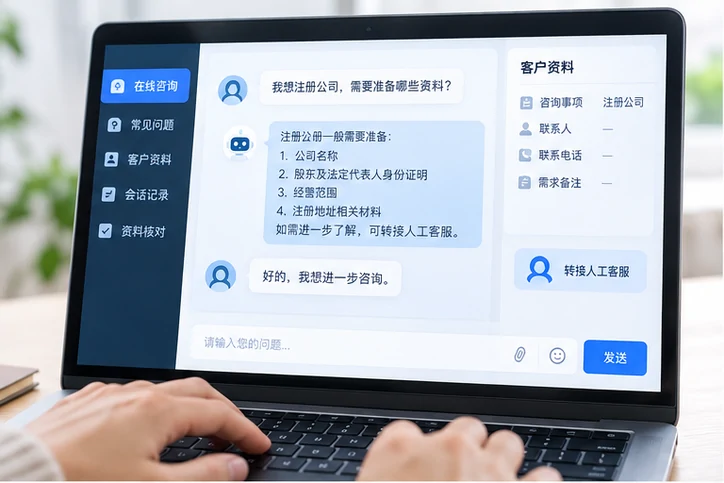 在线客服接待与咨询整理的服务场景示意