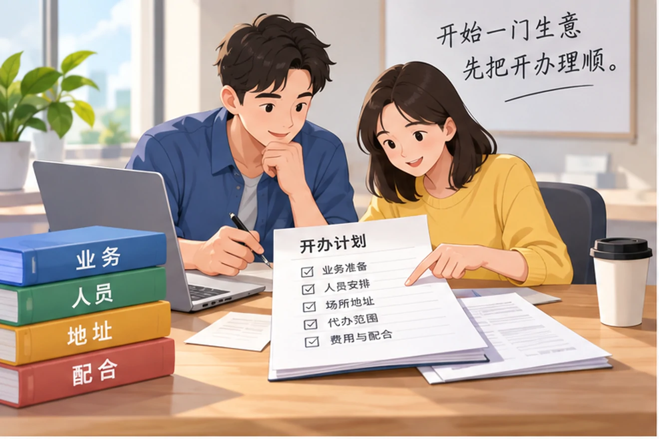 创业者一起整理开办计划的服务场景示意