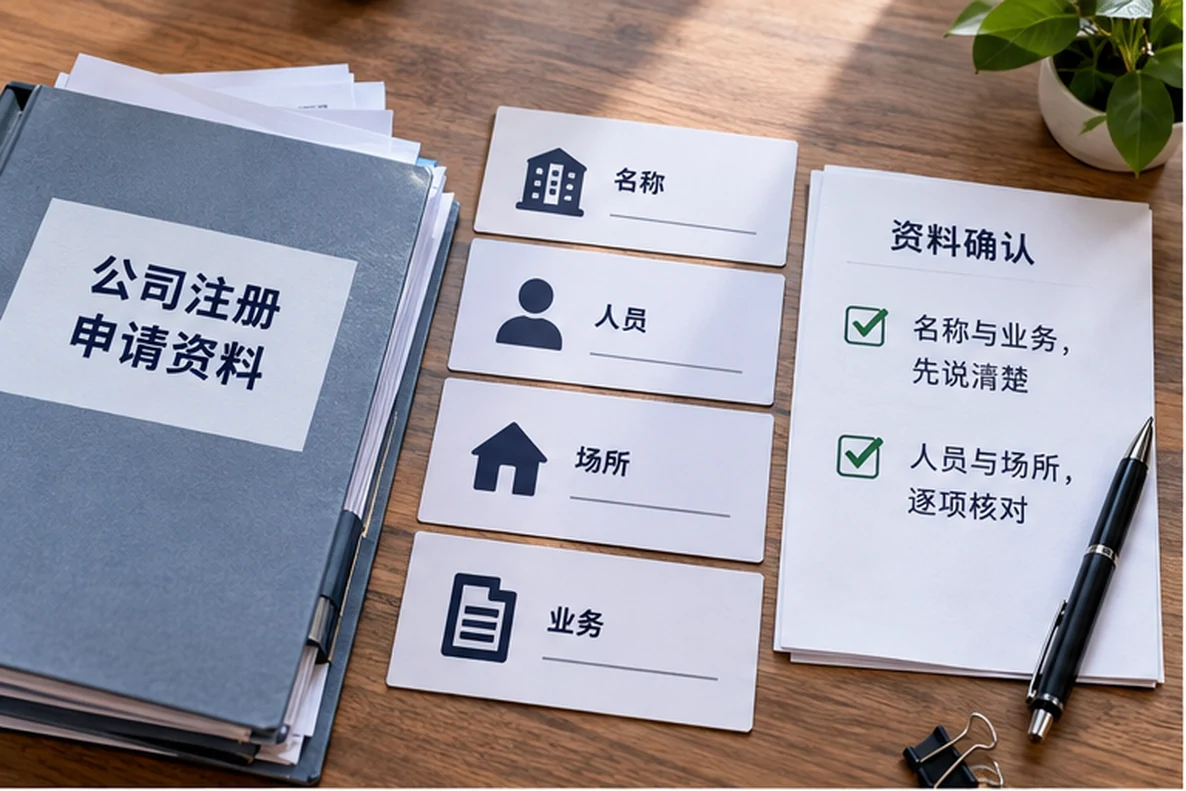 核对注册公司资料与办理事项的服务场景示意