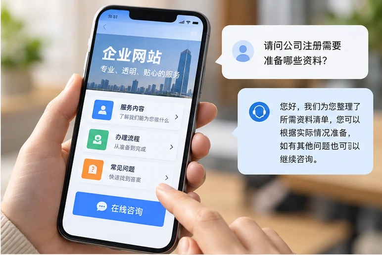 企业网站展示业务与服务信息的场景示意