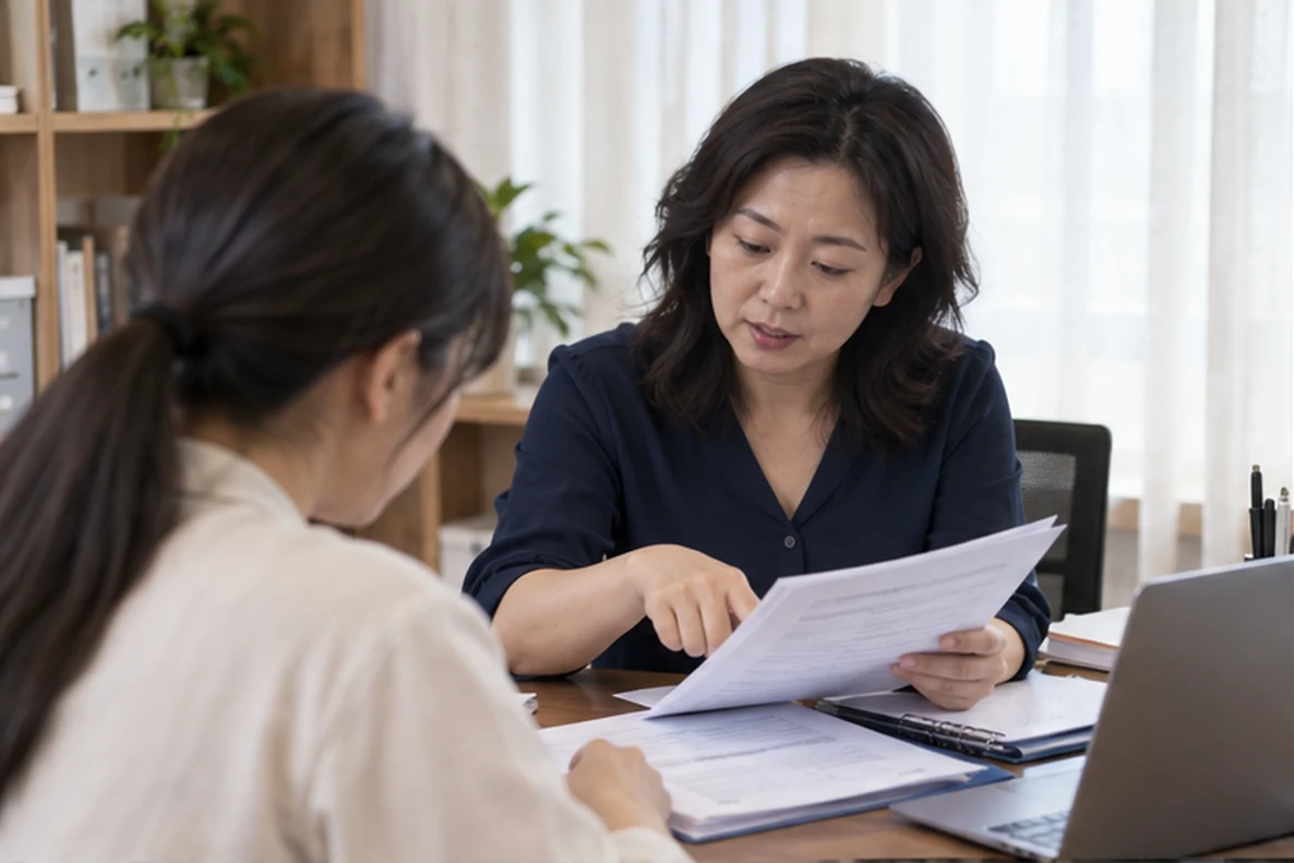 核对注册公司资料与办理事项的服务场景示意