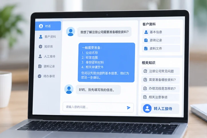 在线客服接待与咨询整理的服务场景示意