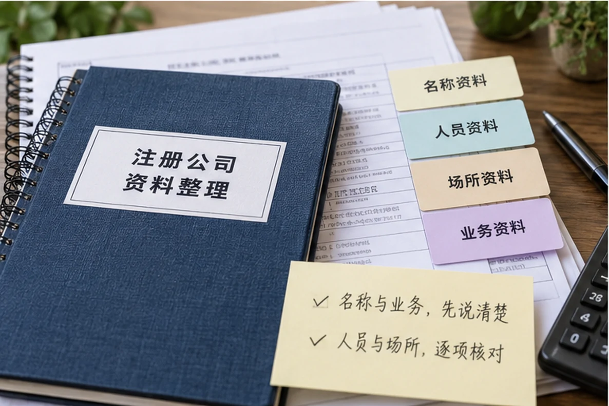 核对注册公司资料与办理事项的服务场景示意