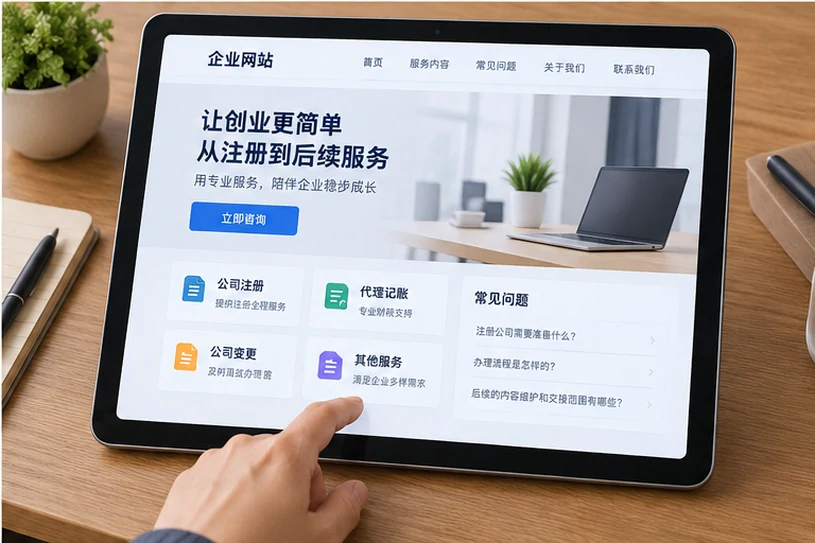 企业网站展示业务与服务信息的场景示意
