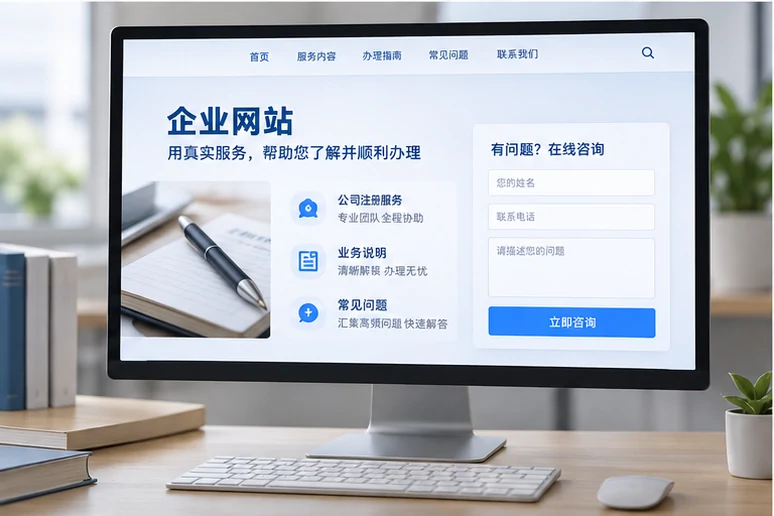 企业网站展示业务与服务信息的场景示意