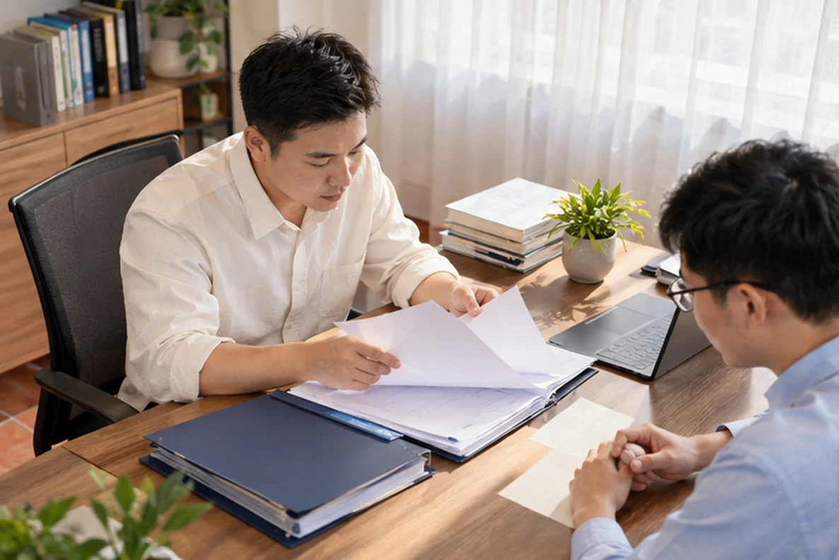 核对注册公司资料与办理事项的服务场景示意
