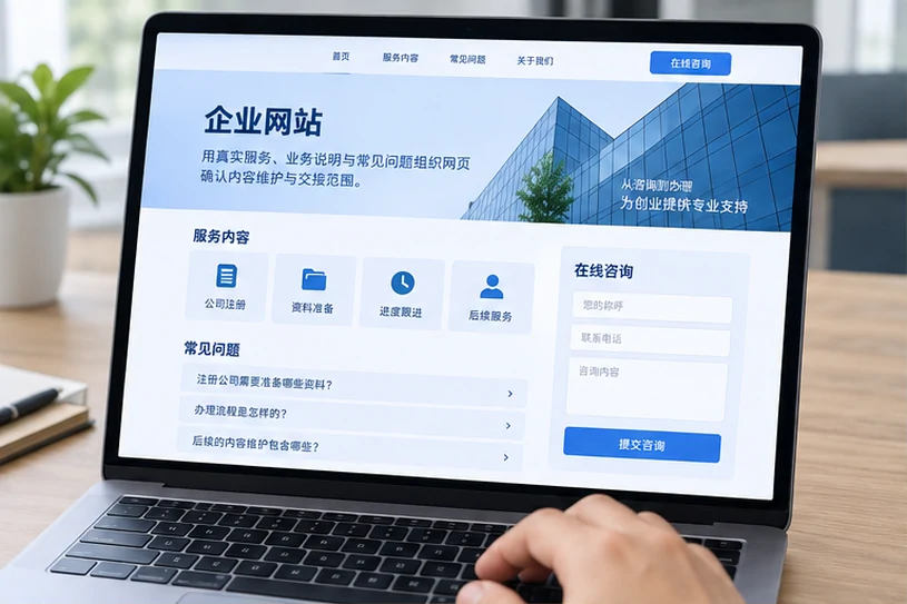 企业网站展示业务与服务信息的场景示意