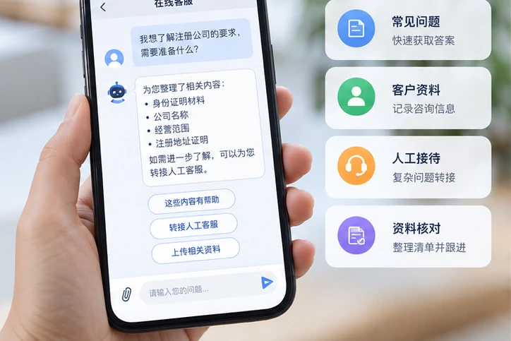 在线客服接待与咨询整理的服务场景示意