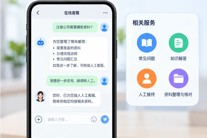 在线客服接待与咨询整理的服务场景示意