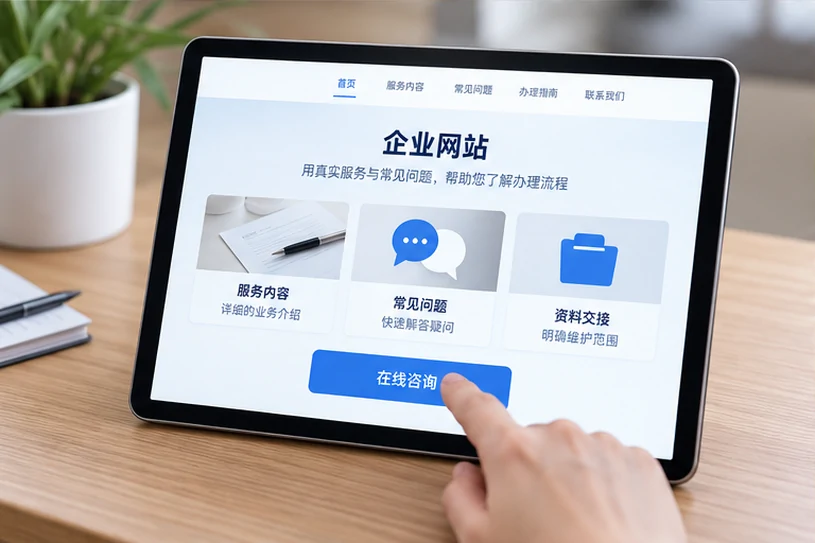 企业网站展示业务与服务信息的场景示意