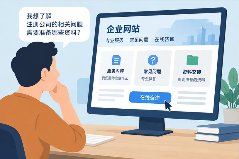 企业网站展示业务与服务信息的场景示意