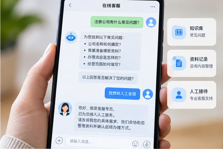 在线客服接待与咨询整理的服务场景示意
