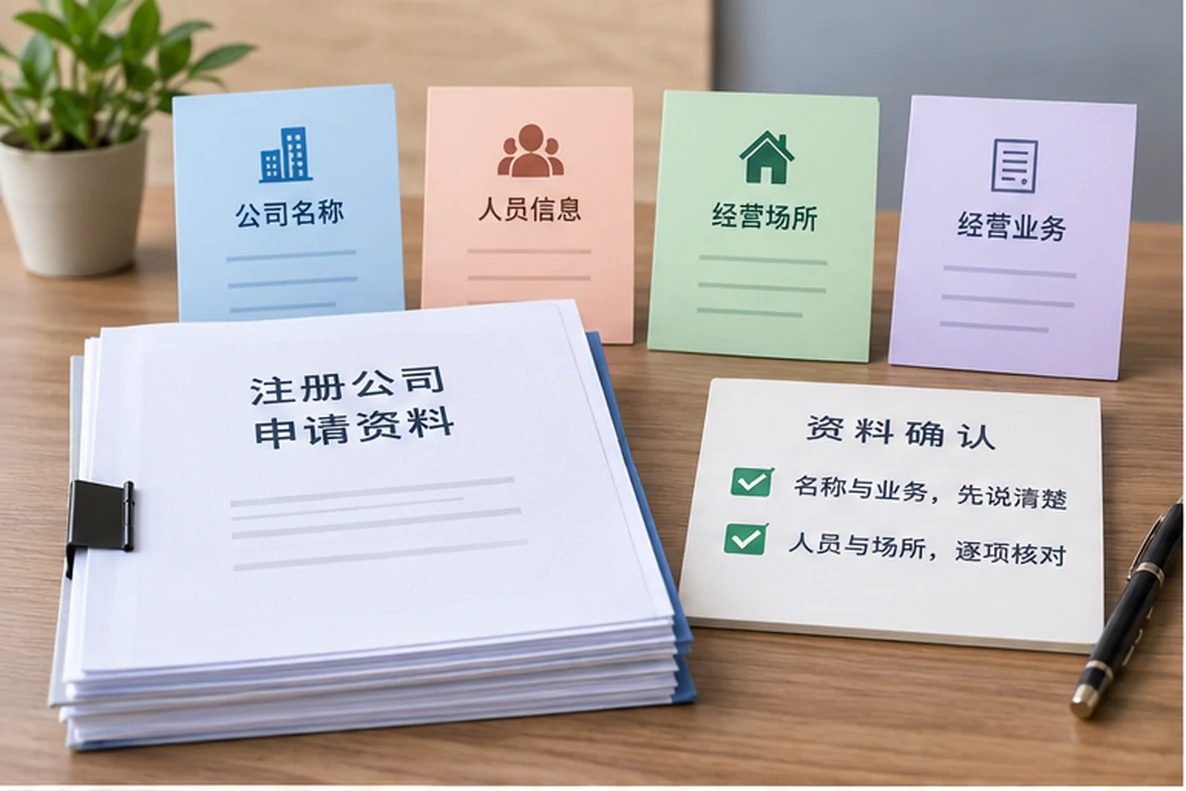 核对注册公司资料与办理事项的服务场景示意