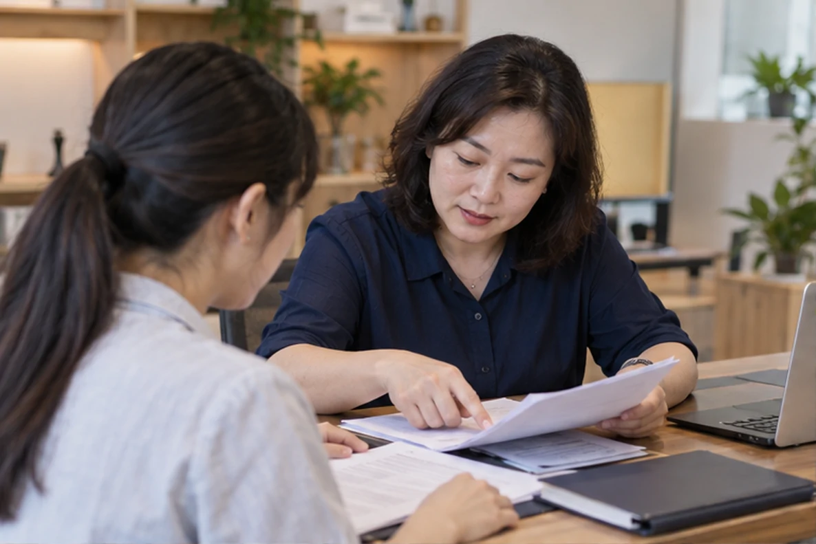 核对注册公司资料与办理事项的服务场景示意
