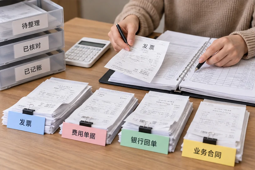 整理企业票据与日常账务资料的服务场景示意