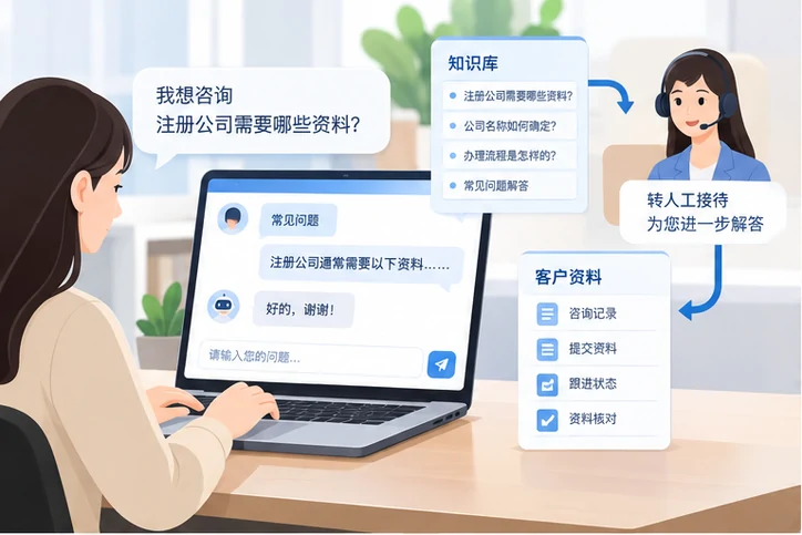 在线客服接待与咨询整理的服务场景示意