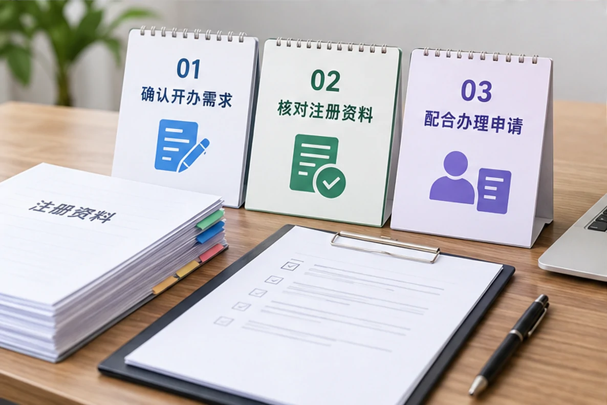 核对注册公司资料与办理事项的服务场景示意