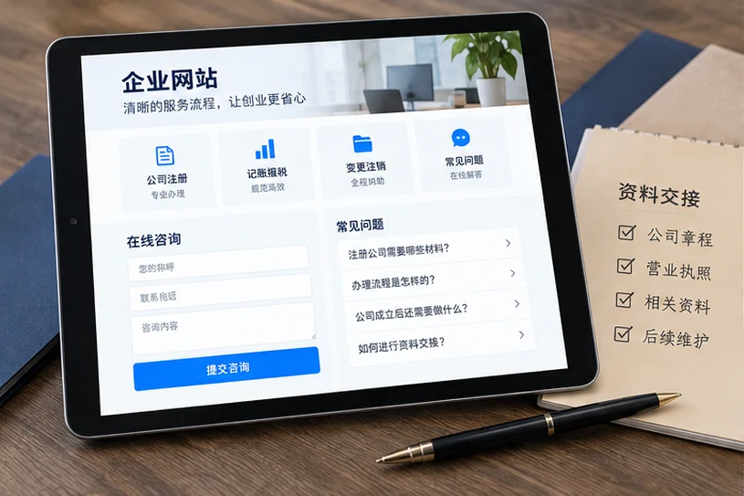 企业网站展示业务与服务信息的场景示意