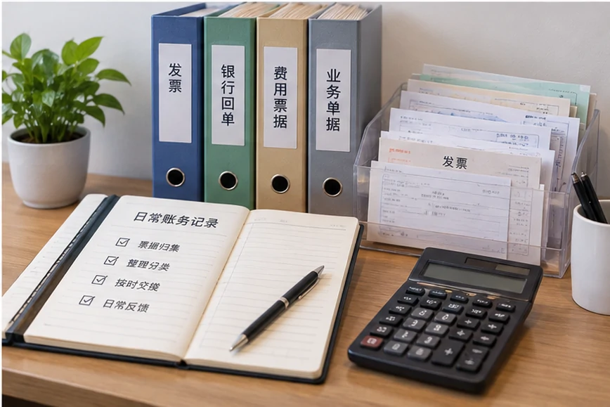 整理企业票据与日常账务资料的服务场景示意