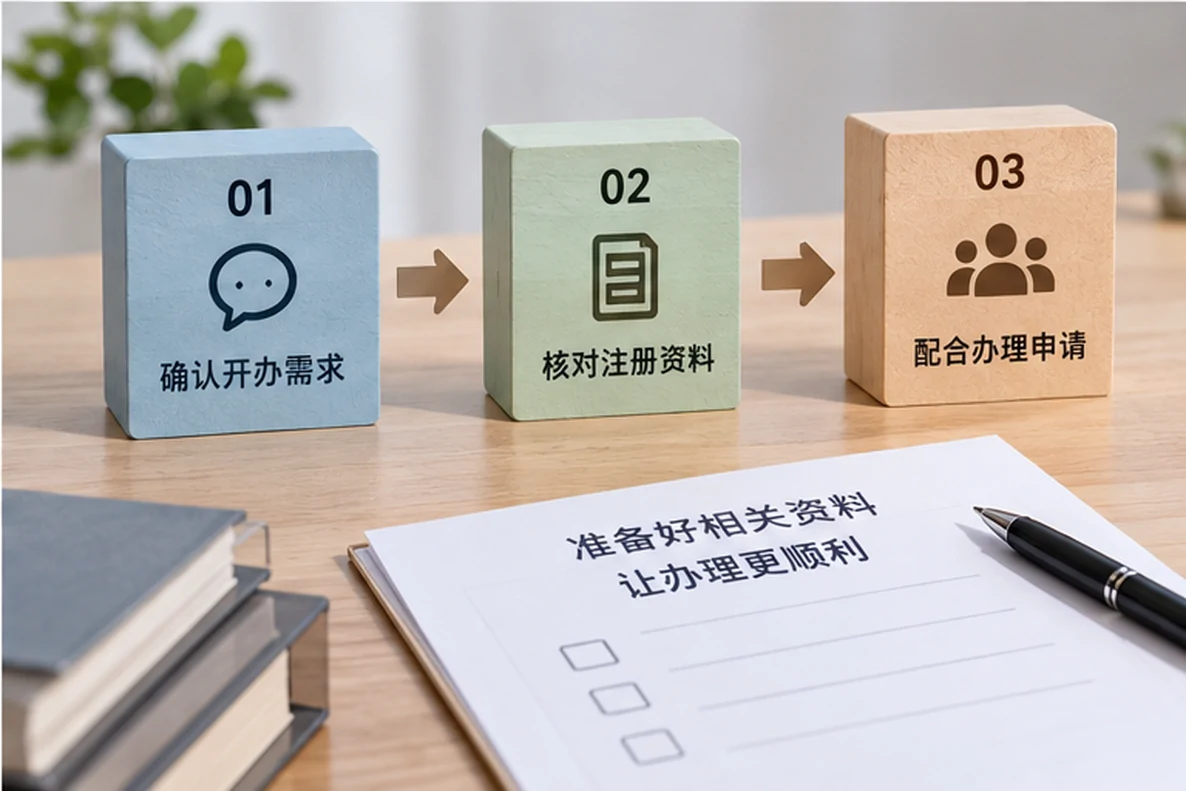 核对注册公司资料与办理事项的服务场景示意