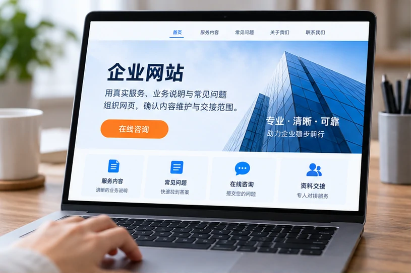 企业网站展示业务与服务信息的场景示意