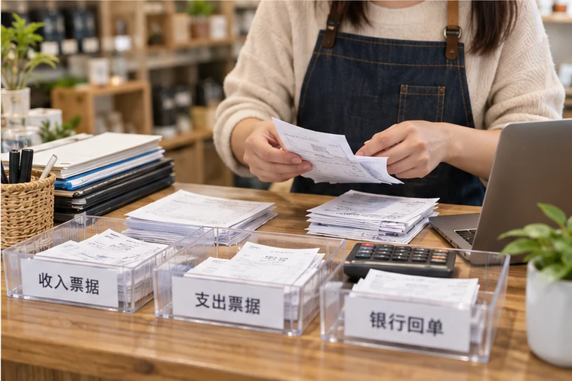 整理企业票据与日常账务资料的服务场景示意