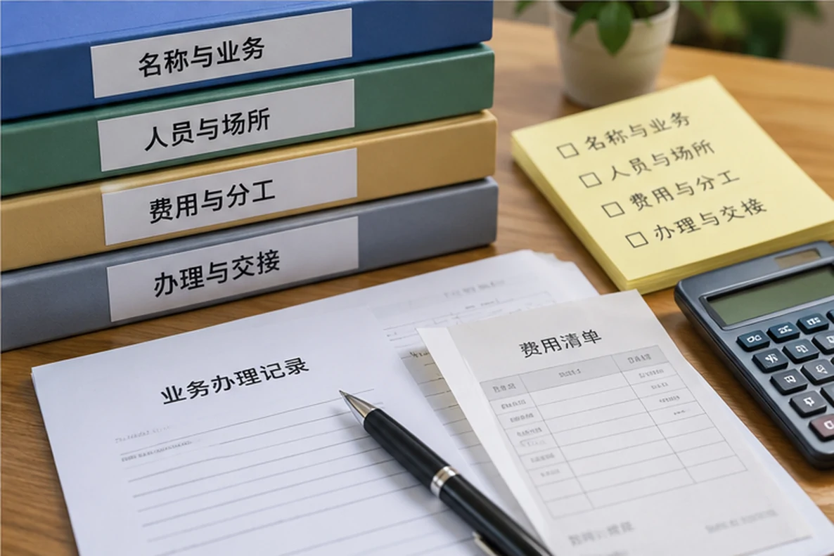 核对注册公司资料与办理事项的服务场景示意