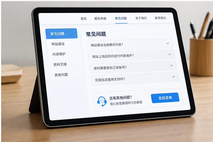 企业网站展示业务与服务信息的场景示意