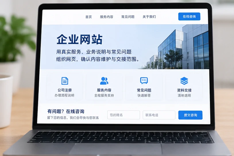 企业网站展示业务与服务信息的场景示意