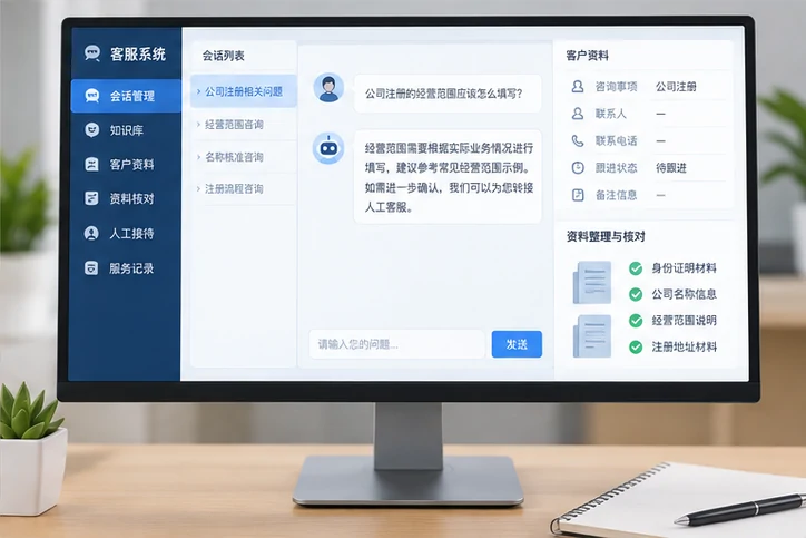 在线客服接待与咨询整理的服务场景示意
