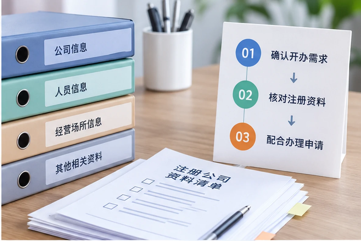 核对注册公司资料与办理事项的服务场景示意