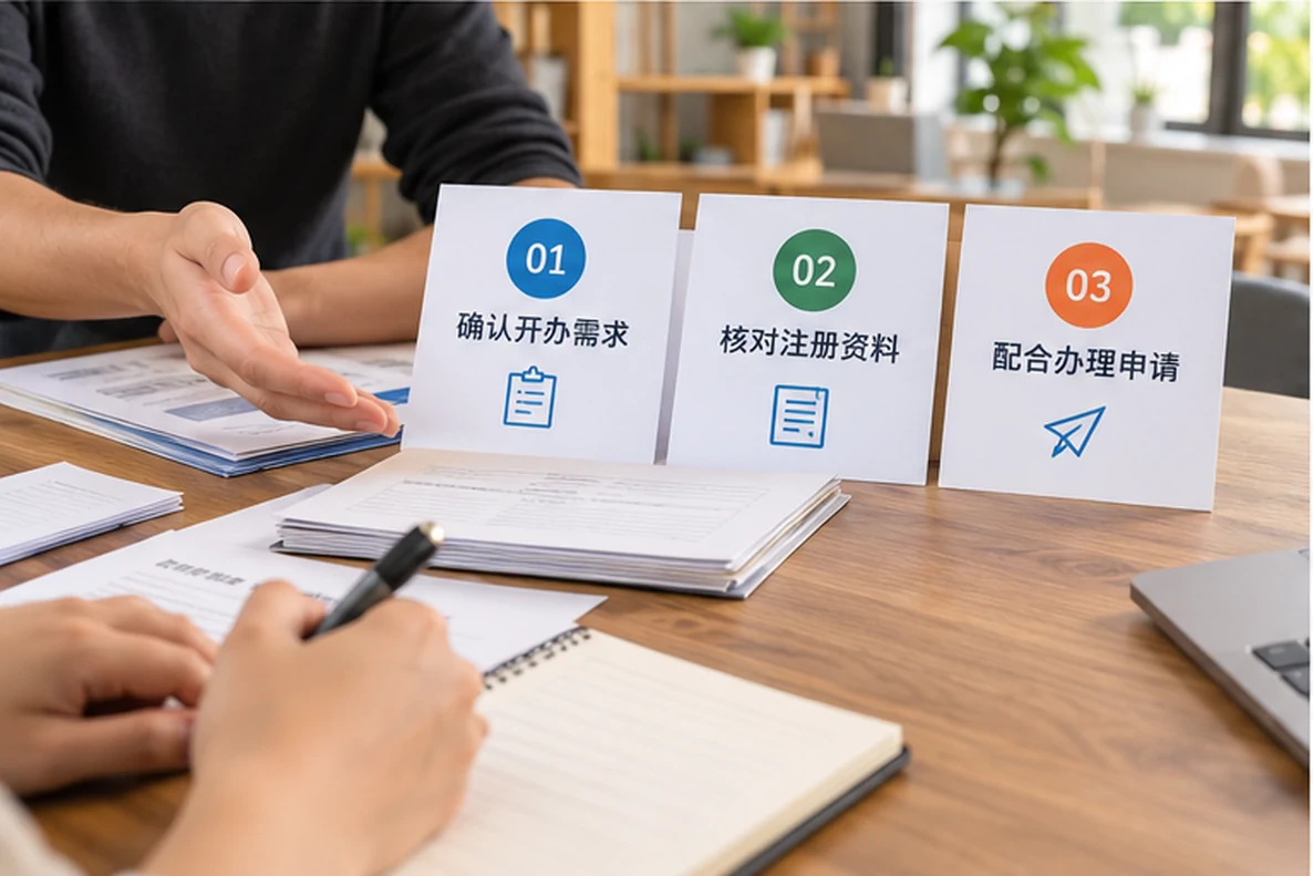 核对注册公司资料与办理事项的服务场景示意