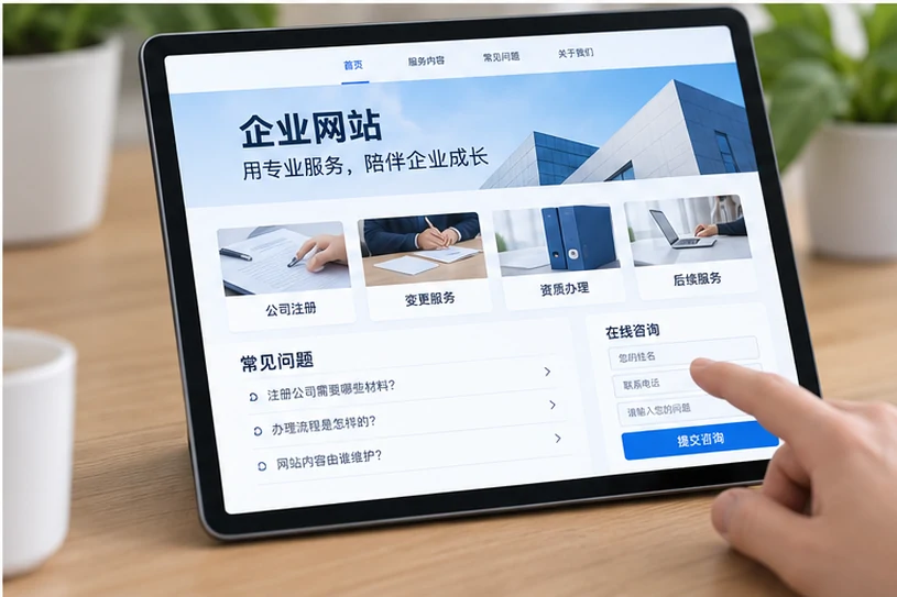 企业网站展示业务与服务信息的场景示意