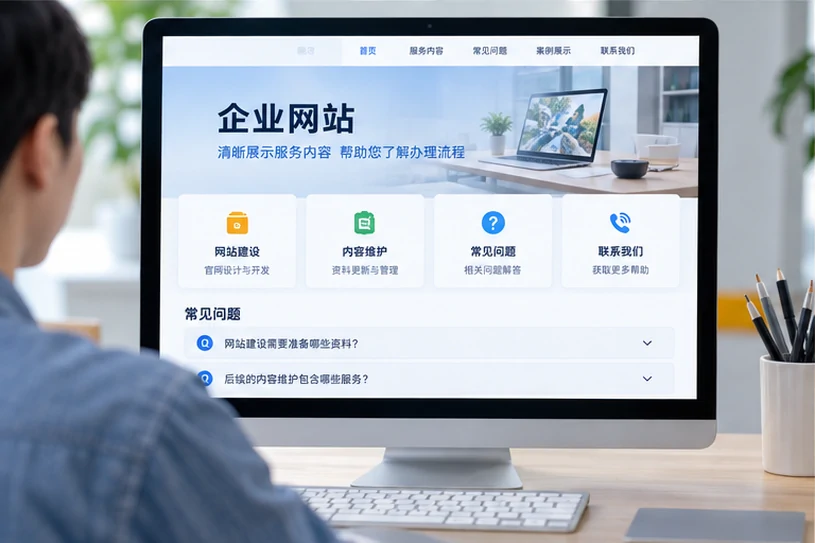 企业网站展示业务与服务信息的场景示意