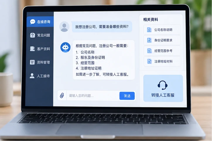 在线客服接待与咨询整理的服务场景示意