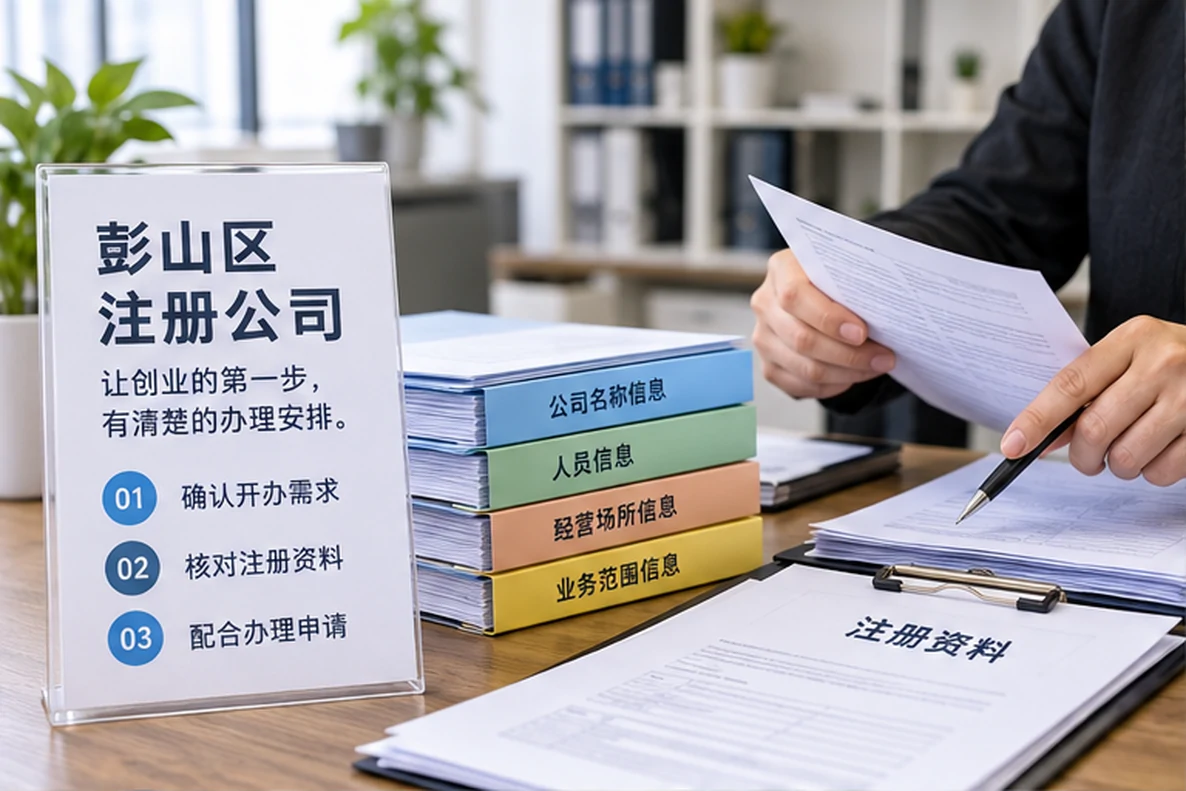 核对注册公司资料与办理事项的服务场景示意